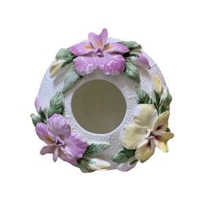 Vintage Jolie Fleurs White Bone China Vase by Seymour Mann, Purple and Yellow Fl